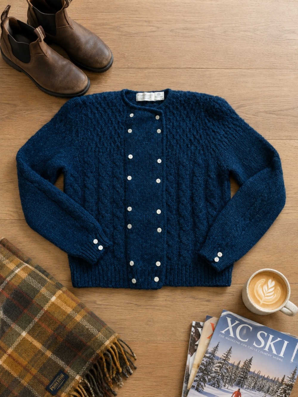 Vintage Robert Scott Womens S 100% Shetland Wool Sweater Navy Nautical Knit